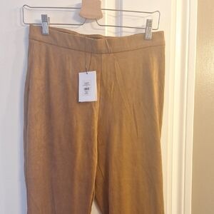 Tan High-Waisted Elastic Camel Suede Look Pants